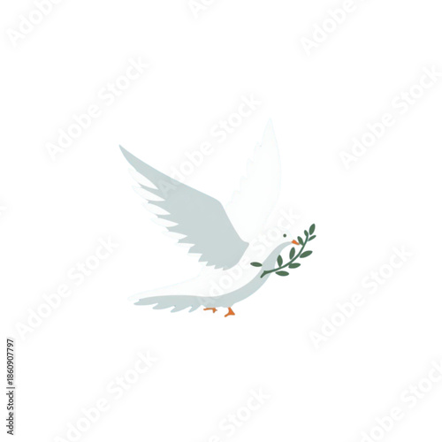 A white dove flying with an olive branch in its beak