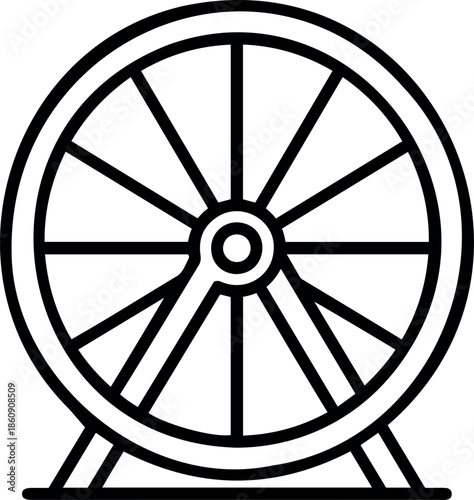 Minimalist black line icon of a Ferris wheel representing amusement park fun, circular motion, and continuous cycles of entertainment