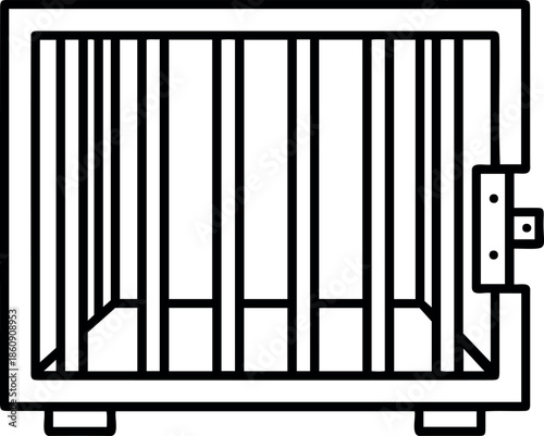 Simple black and white line art icon of a metal cage or jail cell representing confinement, security, or imprisonment