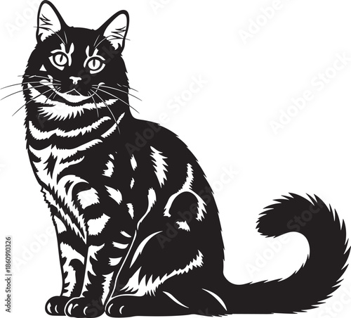 Beautiful black cat sitting and looking at camera