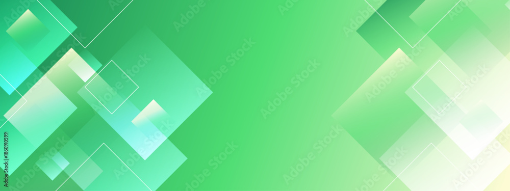 Obraz premium Green geometric shapes with white outlines scattered around