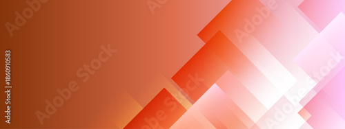 Overlapping orange white pink geometric shapes on a gradient background