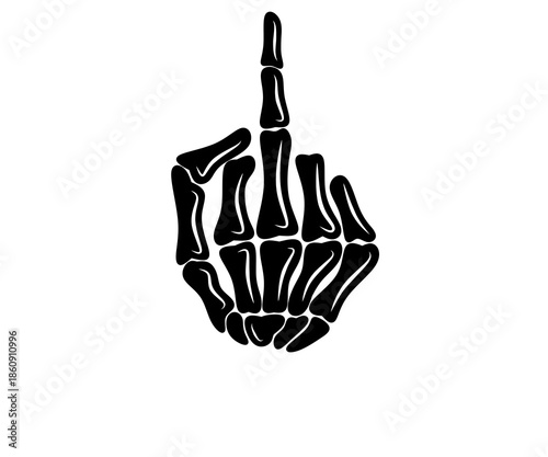 Konstfotografi Middle finger skeleton sillhouette design vector, middle finger skull black imag
