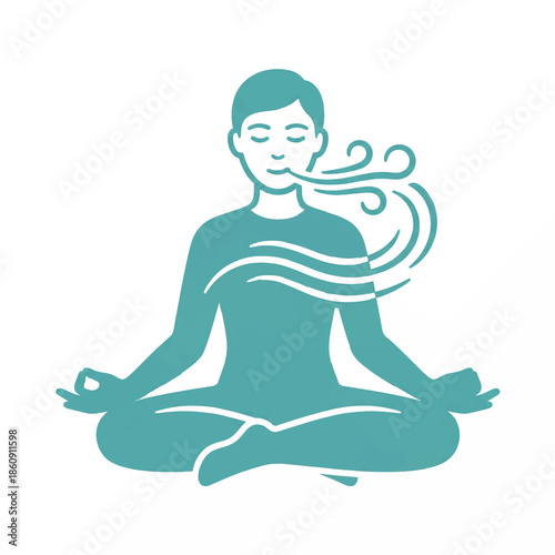 Illustration of person meditating with deep breathing, embodying peace and mindfulness