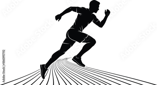 Running athlete silhouette illustration showing speed motion sprint power and dynamic performance isolated on white background sports vector design