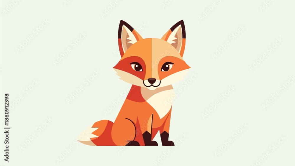 Obraz premium A charming and stylized illustration of a cute red fox sitting calmly, depicted with a friendly expression and simple geometric shapes.