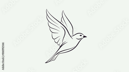 A minimalist line art illustration of a bird with outstretched wings in flight against a plain background, symbolizing freedom and grace.