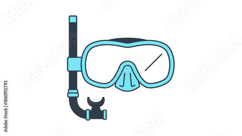 Flat Icon Design of a Blue Snorkel Mask and Tube for Underwater Exploration and Hobbies