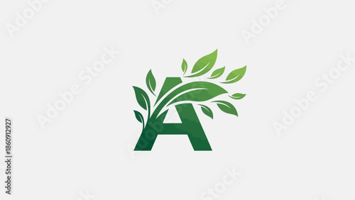 green letter a logo with growing leaves and branches symbolizing nature and growth