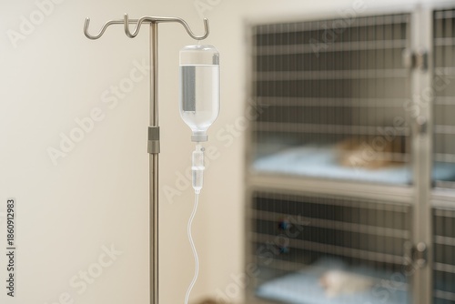 IV Drip Stand in Veterinary Clinic Recovery Area