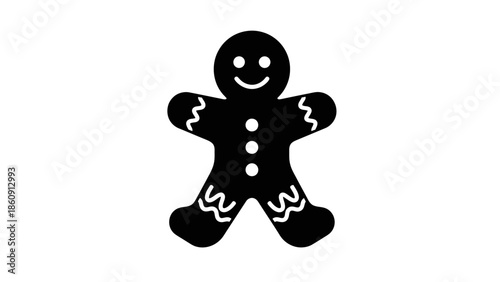 Iconic black gingerbread man silhouette with white accents on a clean white background