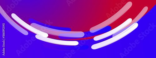 Red and blue colors dominate with white arcs in this design