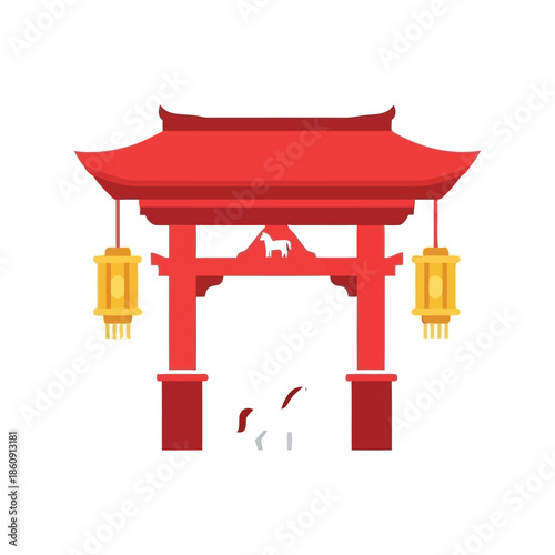 Traditional Chinese Archway Vector with Lanterns and Details