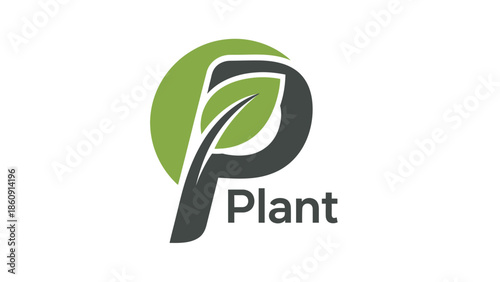 Modern Logo Design Featuring a Stylized 'P' with a Green Leaf and the word Plant