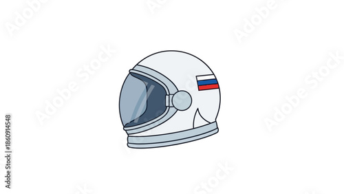 Russian Astronaut Helmet with Flag Illustration Isolated on White Background