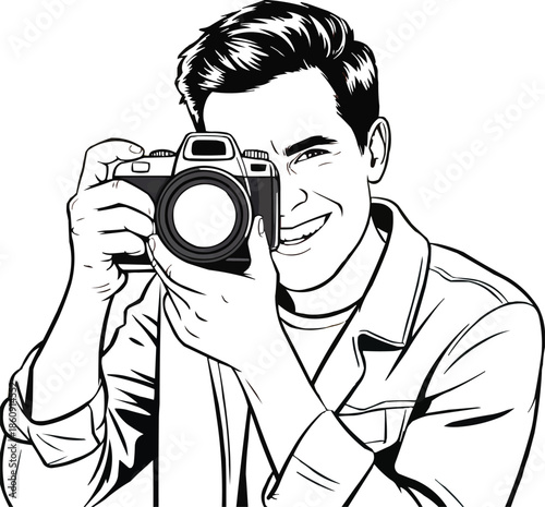 Cheerful Photographer with DSLR Camera Colorful Pop Art Illustration