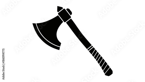Silhouette of a medieval battle axe with a sharp blade and wooden handle