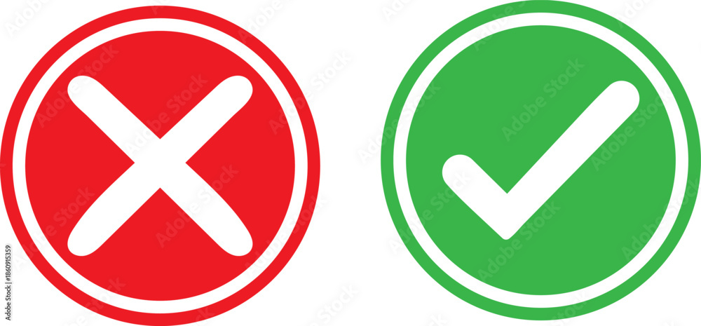 Obraz premium Red cross and green check symbols