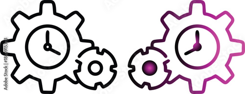 Gears with clocks representing synchronization and time management