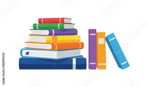 Books stack and row vector illustration for education and learning isolated on white background