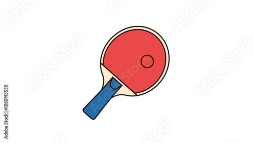Simple red ping pong paddle with blue handle on a white background illustration