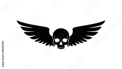 Striking Black Skull with Outstretched Wings Symbolizing Death and Flight