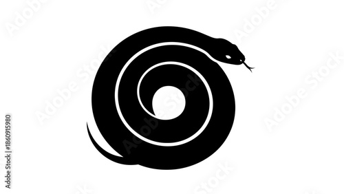 Stylized Black Silhouette of a Coiled Snake Against a White Background Minimalist Icon Design