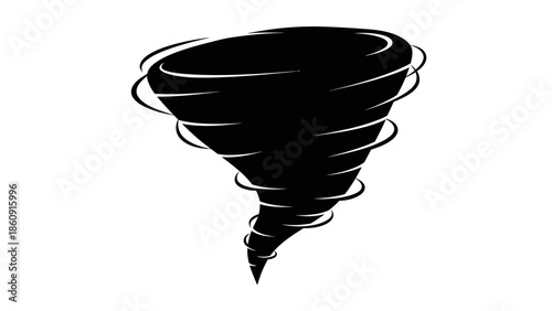 Stylized Black Silhouette of a Tornado Swirling Against a White Background
