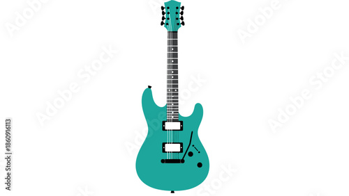 Turquoise Electric Guitar Isolated on a White Background Classic Musical Instrument Representation