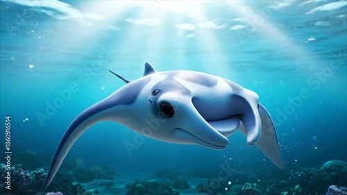 Majestic Manta Ray Gliding Gracefully Through Tropical Ocean Waters.