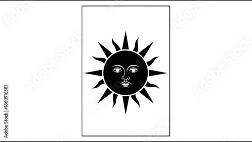 black sun with face illustration graphic design element for cosmic and mystical themes