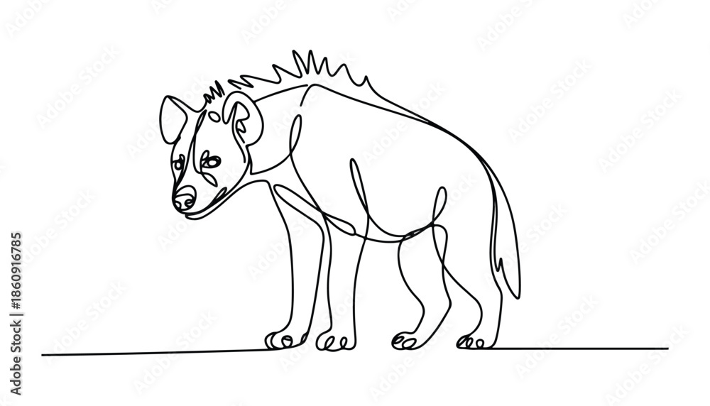 Fototapeta premium One continuous line illustration of an Hyenas , isolated on white background.