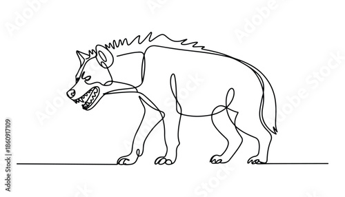 One continuous line illustration of an Hyenas , isolated on white background.