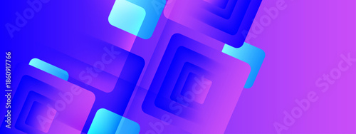 Overlapping blue rounded squares with purple gradient background is suitable for digital design projects needing modern geometric elements
