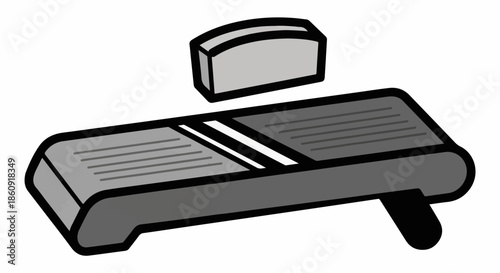 A grater lies on its side with a block of food above it in a simple illustration
