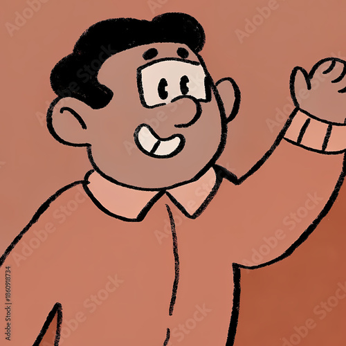Man Waving Hand in Flat Illustration Style