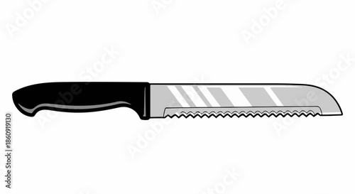 Essential Serrated Blade Knife Kitchen Utensil for Slicing Bread and Bakery Goods Illustration