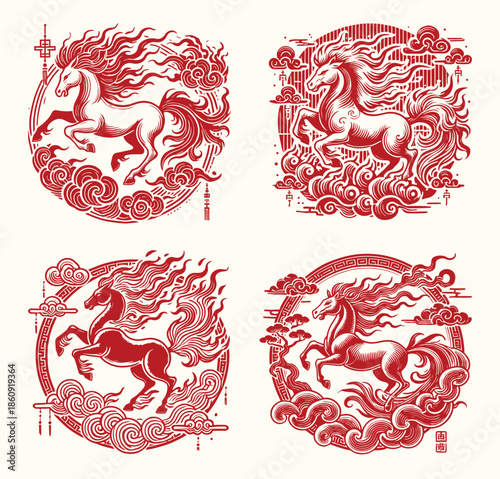 Chinese New Year Fire Horse Vector set