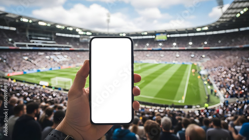 Smartphone capturing a packed stadium during a sports event
