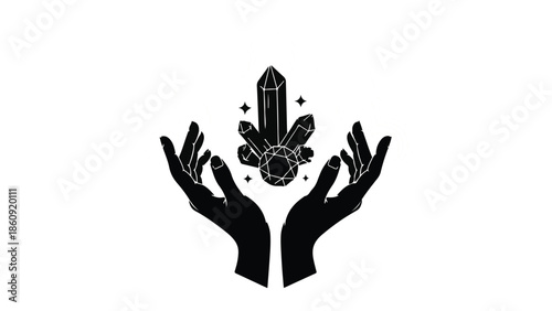 Hands holding a cluster of crystals and gemstones, symbolizing magic and energy
