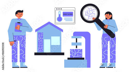 Flat vector illustration of mycelium based insulation for energy efficient homes