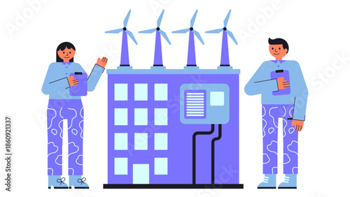 Flat vector illustration of a wind powered ventilation system in a high rise building