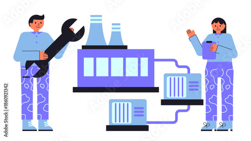 Flat vector illustration of thermoelectric generators capturing industrial waste heat