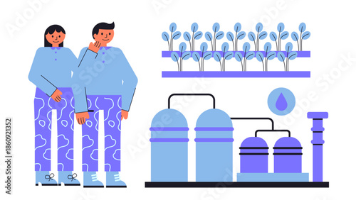 Flat vector illustration of biofuel production from genetically modified oilseed crops