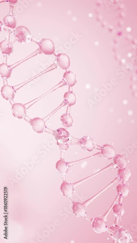 Pink liquid DNA helix animation for cosmetic and skincare biotechnology. 3D animation