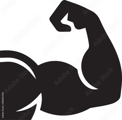 Solid Black Silhouette of a Powerful Flexing Bicep Arm for Muscle Building and Fitness Identity