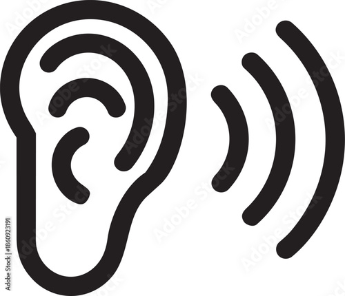 Human Ear and Sound Waves Outline Icon Representing Hearing Capability Listening and Audio Communication