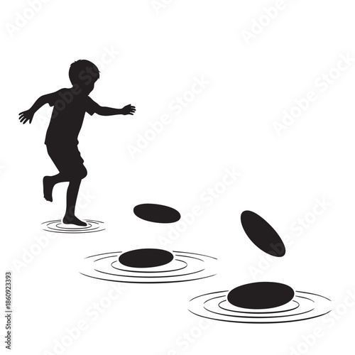 Boy Playing Stepping Stones Game Outdoors Child Activity Recreation Leisure Fun Youth Entertainment Playtime Active