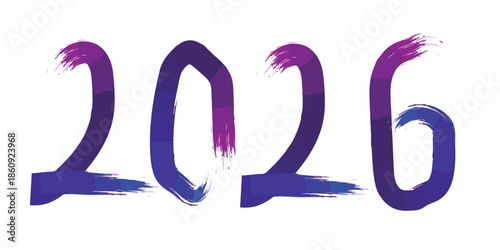 Brushstroke style 2026 text with purple and blue gradient on a white background.