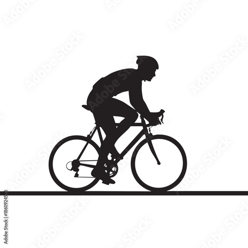 Speed Cyclist Road Bike Silhouette Horizontal Path Dynamic Cycling Performance Athletic Training Fitness Activity Black White Vector Illustration Ground Horizon